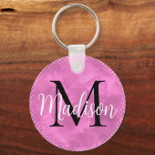 モノグラムイニシャル名前をカスタムするピンクウォーター色 キーホルダー (正面)