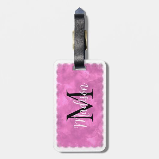 モノグラムイニシャル名前をカスタムするピンクウォーター色 ラゲッジタグ (裏面縦)