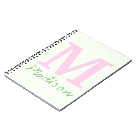 モノグラムイニシャル名前をカスタムするピンクグリーン ノートブック (左側)