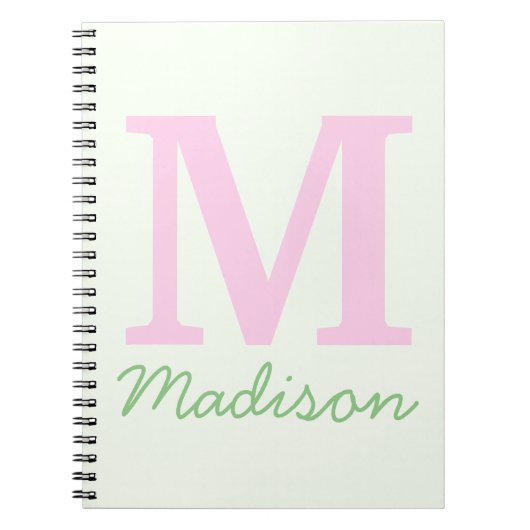 モノグラムイニシャル名前をカスタムするピンクグリーン ノートブック (正面)