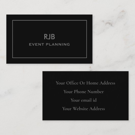 モノグラムイニシャル名前をカスタムするブラックグレーシンプル 名刺 (正面/裏面)