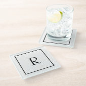 モノグラムイニシャル名前をカスタムする白黒トレンディー ガラスコースター (アングル)