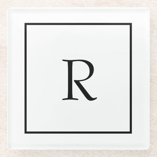 モノグラムイニシャル名前をカスタムする白黒トレンディー ガラスコースター (正面)