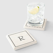 モノグラムイニシャル名前をカスタムする白黒トレンディー ストーンコースター (横)