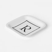 モノグラムイニシャル名前をカスタムする白黒トレンディー ペーパープレート (傾斜あり)