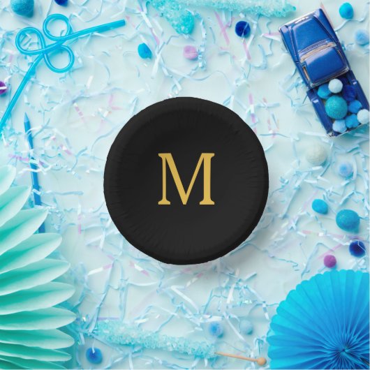 モノグラムイニシャル名前をカスタムする金ゴールドゴールデンブラック ペーパーボウル (パーティー)