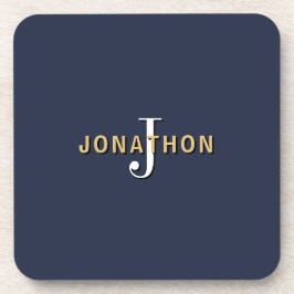 モノグラムイニシャル名男らし金ゴールドホワイトネイビー コースター