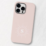 モノグラムイニシャル径日が差すこと淡い色の赤面ピンク Case-Mate iPhone 14 PRO MAXケース<br><div class="desc">太陽エレガントに似た放射状の点の内側にあなたのモノグラム縁どのイニシャルを持つiPhoneケース。赤面ピンクの背景に淡い色の白いモノグラム。カラーはカスタマイズデザインツールで設定できる。</div>