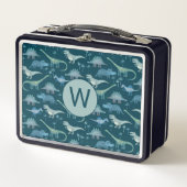 モノグラムイニシャル恐竜パターン メタルランチボックス (正面)