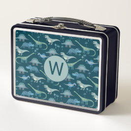 モノグラムイニシャル恐竜パターン メタルランチボックス