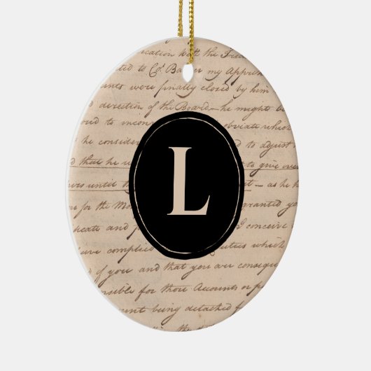 モノグラムイニシャル手書き紙アンティーク文字 セラミックオーナメント (右)