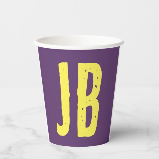 モノグラムイニシャル文字インディゴイエローミニマリスト 紙コップ (正面)