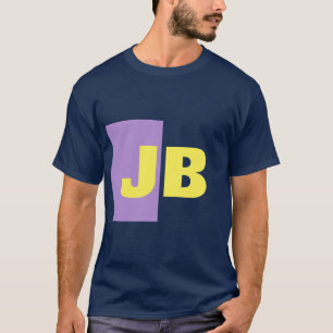 モノグラムイニシャル文字ネイビーブルーインディゴイエロー Tシャツ
