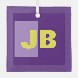 モノグラムイニシャル文字パープルイエロー ガラスオーナメント