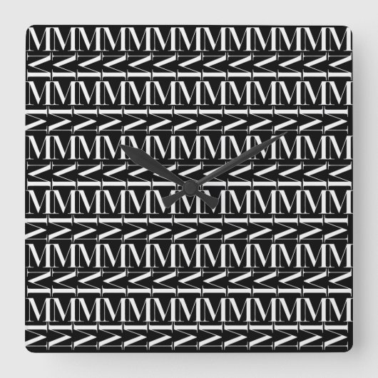 モノグラムイニシャル文字M スクエア壁時計 (正面)