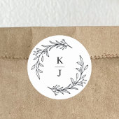 モノグラムイニシャル植物葉結婚式の引き出物 ラウンドシール