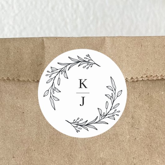 モノグラムイニシャル植物葉結婚式の引き出物 ラウンドシール