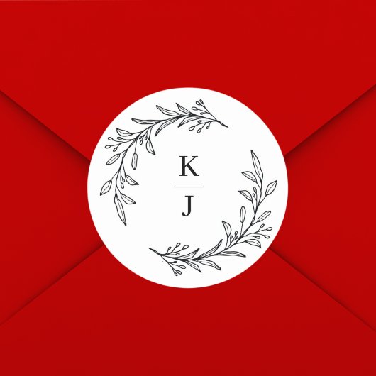 モノグラムイニシャル植物葉結婚式の引き出物 ラウンドシール