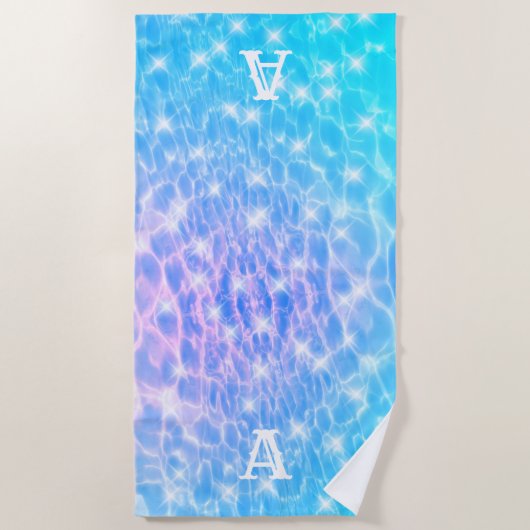モノグラムイニシャル水リップル水テクスチモダンャ ビーチタオル (正面)
