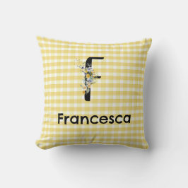モノグラムイニシャル水彩花ギンガムパターン クッション