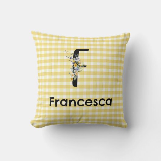 モノグラムイニシャル水彩花ギンガムパターン クッション (正面)