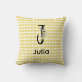 モノグラムイニシャル水彩花ギンガムパターン クッション (正面)