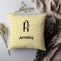 モノグラムイニシャル水彩花ギンガムパターン