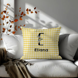 モノグラムイニシャル水彩花ギンガムパターン クッション
