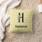 モノグラムイニシャル水彩花ギンガムパターン クッション (ブランケット)