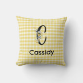 モノグラムイニシャル水彩花ギンガムパターン クッション (正面)