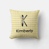 モノグラムイニシャル水彩花ギンガムパターン クッション (正面)