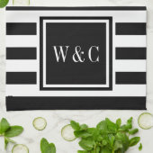 モノグラムイニシャル白黒パーソナライズされた キッチンタオル (折り畳み)