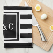 モノグラムイニシャル白黒パーソナライズされた キッチンタオル (四つ折り)