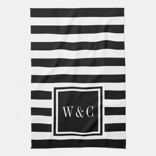 モノグラムイニシャル白黒パーソナライズされた キッチンタオル (縦)
