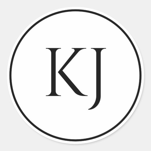 モノグラムイニシャル白黒ミニマル結婚リスト ラウンドシール (正面)