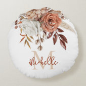 モノグラムイニシャル素朴テラコッタ花模様 ラウンドクッション (裏面)