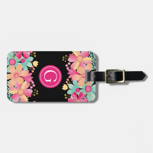 モノグラムイニシャル絵を描フローラの荷物バッグID ラゲッジタグ (正面横)