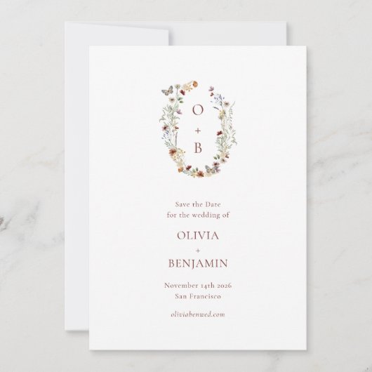 モノグラムイニシャル自然フローラ結婚リース セーブザデート (正面)