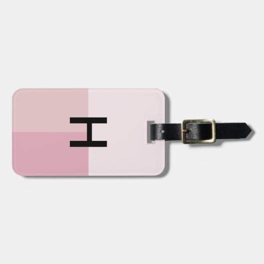 モノグラムイニシャル赤面パステル淡い色のピンクカラーブロック ラゲッジタグ (正面横)