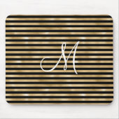 モノグラムイニシャル金ゴールドおよびストライプのブラックマウスパッド マウスパッド (正面)