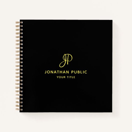 モノグラムイニシャル金ゴールドスクリプトビジネステンプレート ノートブック (正面)