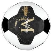 モノグラムイニシャル金ゴールドブラックマーブル サッカーボール (回転)