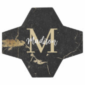 モノグラムイニシャル金ゴールドブラックマーブル サッカーボール (フラット)