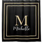 モノグラムイニシャル金ゴールド白黒名前をカスタムする シャワーカーテン (正面)