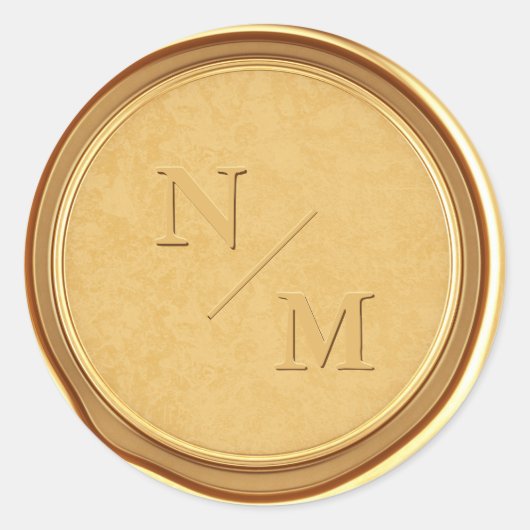 モノグラムイニシャル金ゴールド結婚ワックス封筒 ラウンドシール (正面)