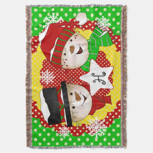 モノグラムイニシャル雪だるまクラシックオンドットスロー スローブランケット (正面縦)