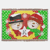 モノグラムイニシャル雪だるまクラシックオンドットスロー スローブランケット (正面)