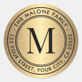 モノグラムイニシャル黄金勾配差出人住所 ラウンドシール (正面)