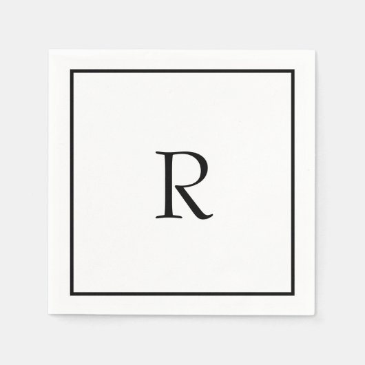 モノグラムイニシャル オーダーネーム ブラックホワイト クール スタンダードカクテルナプキン (正面)