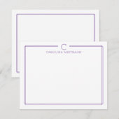 モノグラムイニシャル カジュアル パープル ボーダー 便箋 ノートカード (正面/裏面)